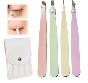 Tweezers Set 4Pcs Eyebrow Tweezer Kit Slanted & Pointed Stainless Steel Tweezers,Tweezer Kit for Shaping Eyebrows Eyelash,Great Beauty Tool for Facial